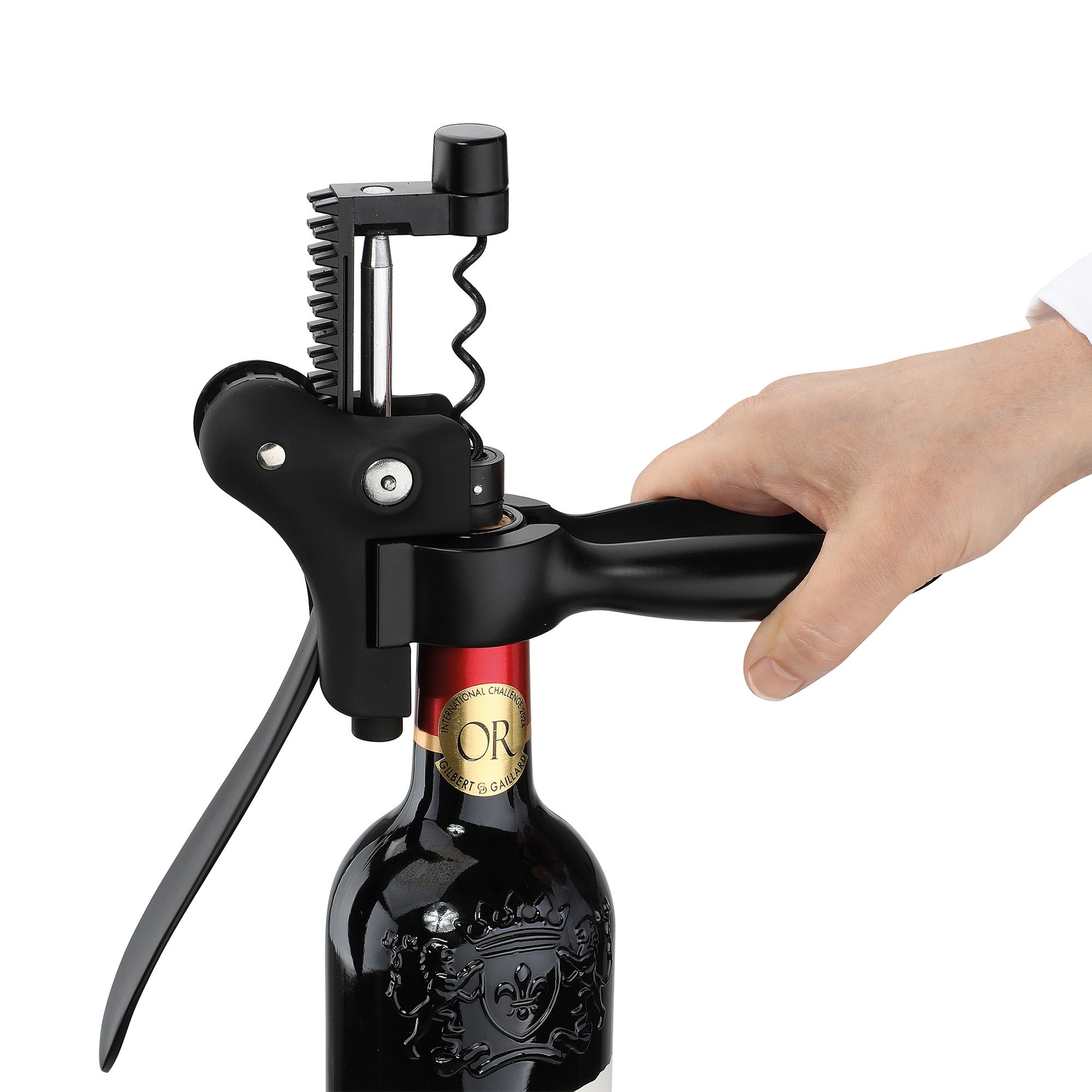 Automatik-Korkenzieher cilio Lafite schwarz auf Weinflasche