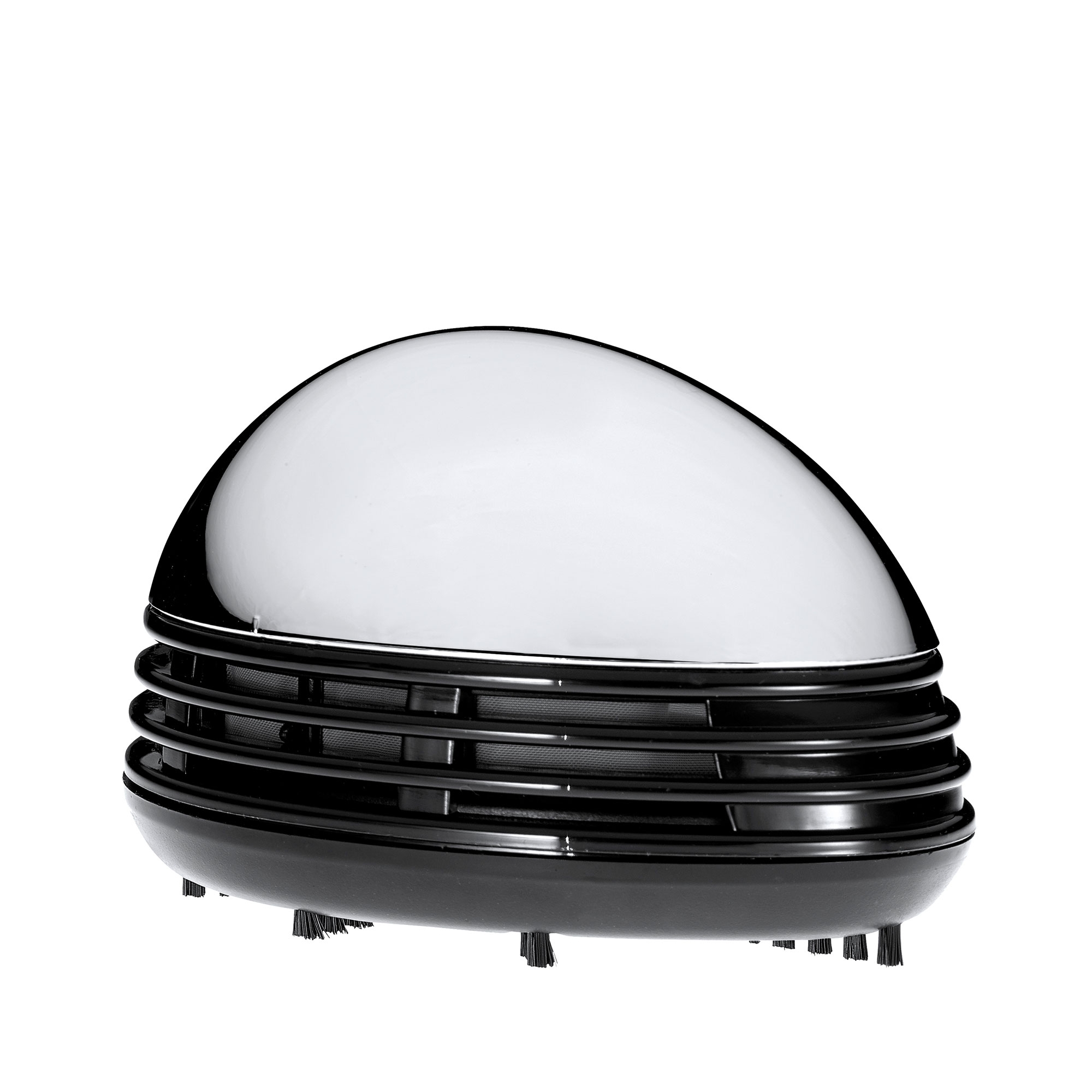 Kompakter schwarzer Tischstaubsauger mit Bürsten