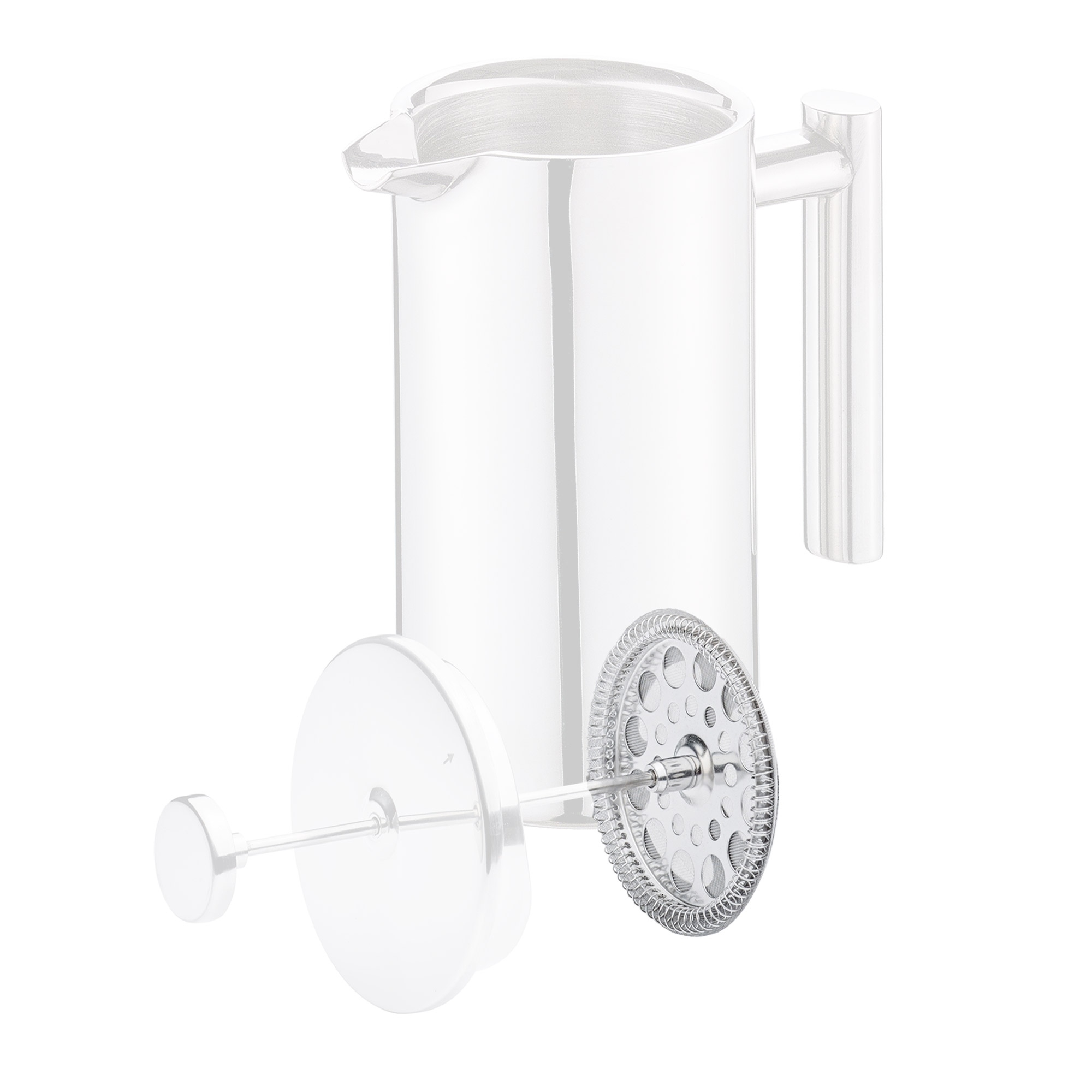 Silberne Edelstahl-French-Press mit Siebeinsatz