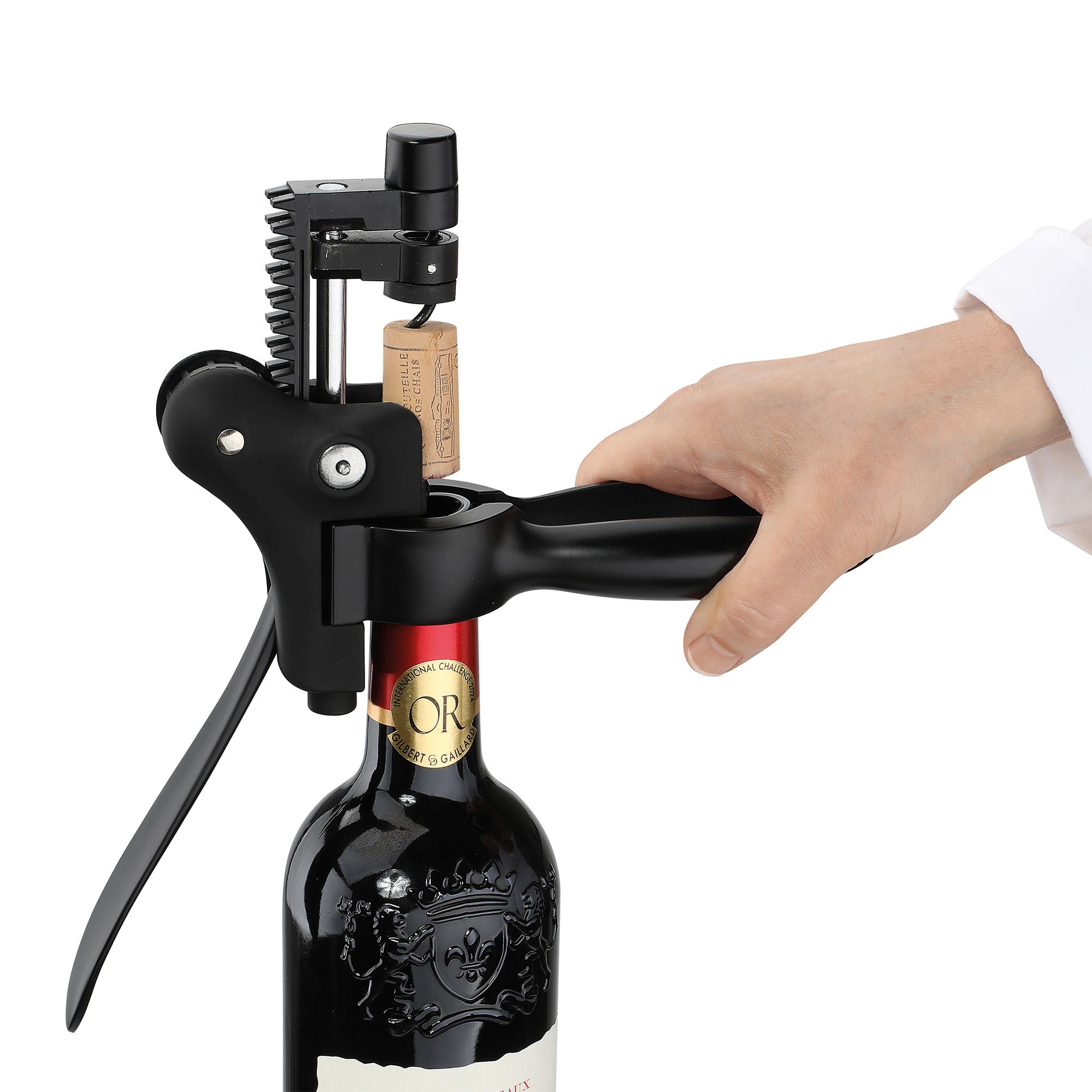 Automatik-Korkenzieher cilio Lafite schwarz auf Weinflasche