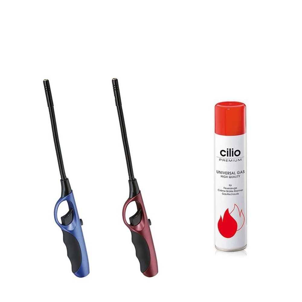 cilio - Stabfeuerzeug "Flexi Turbo" 2er Set + Butangas 300 ml