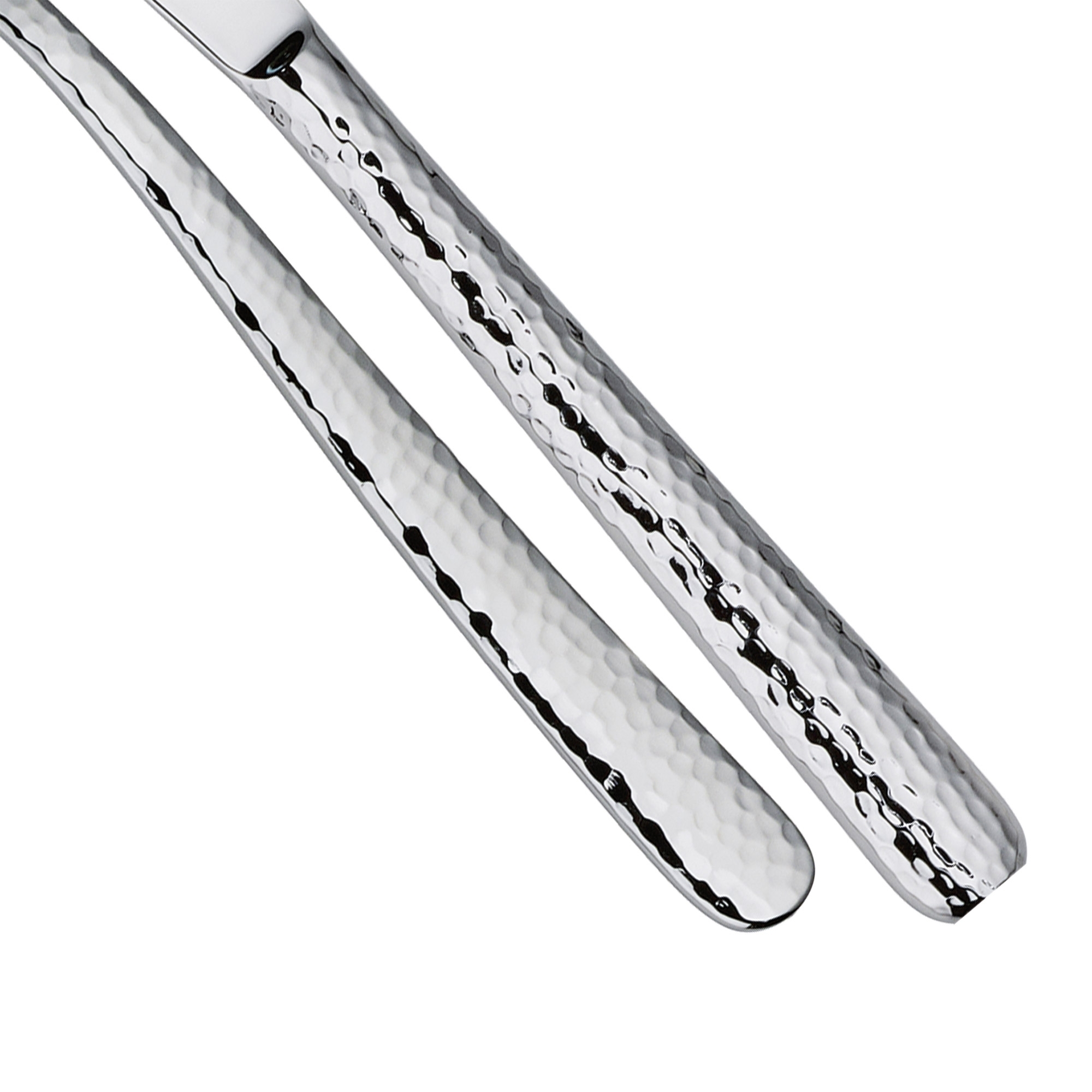 Close-up of hammered stainless steel cutlery handle
