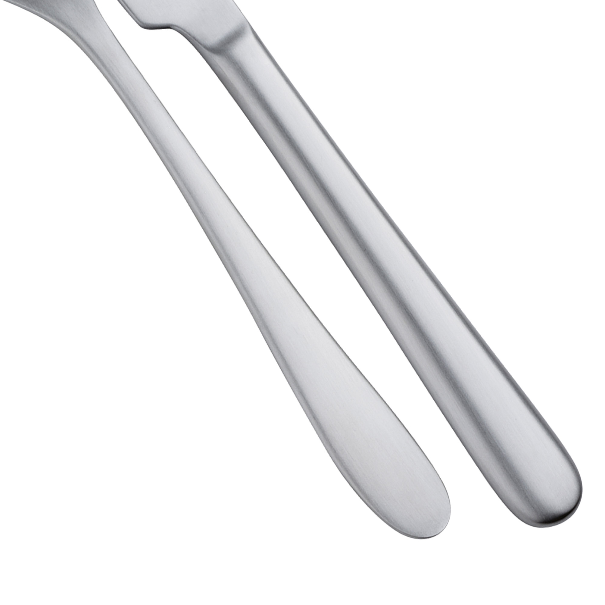 Two brushed stainless steel cutlery handles