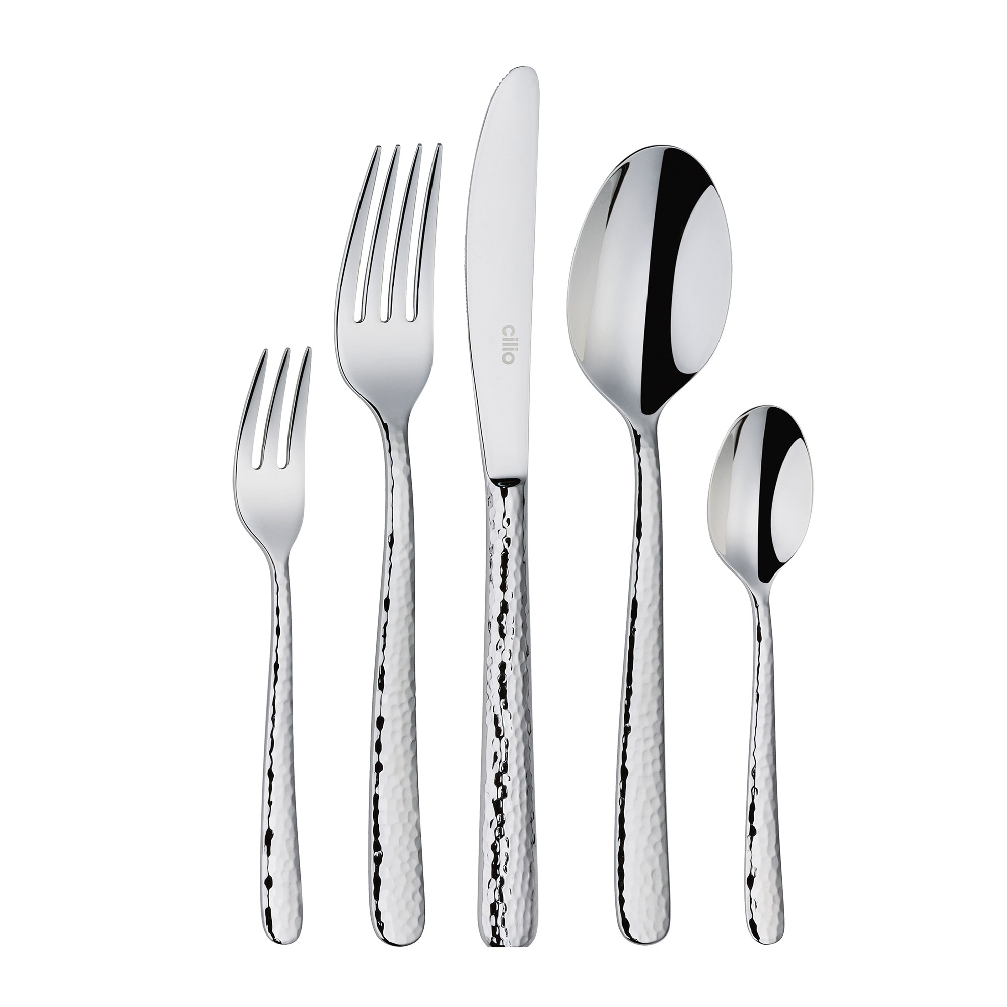 Elegant 5-piece hammered stainless steel cutlery set