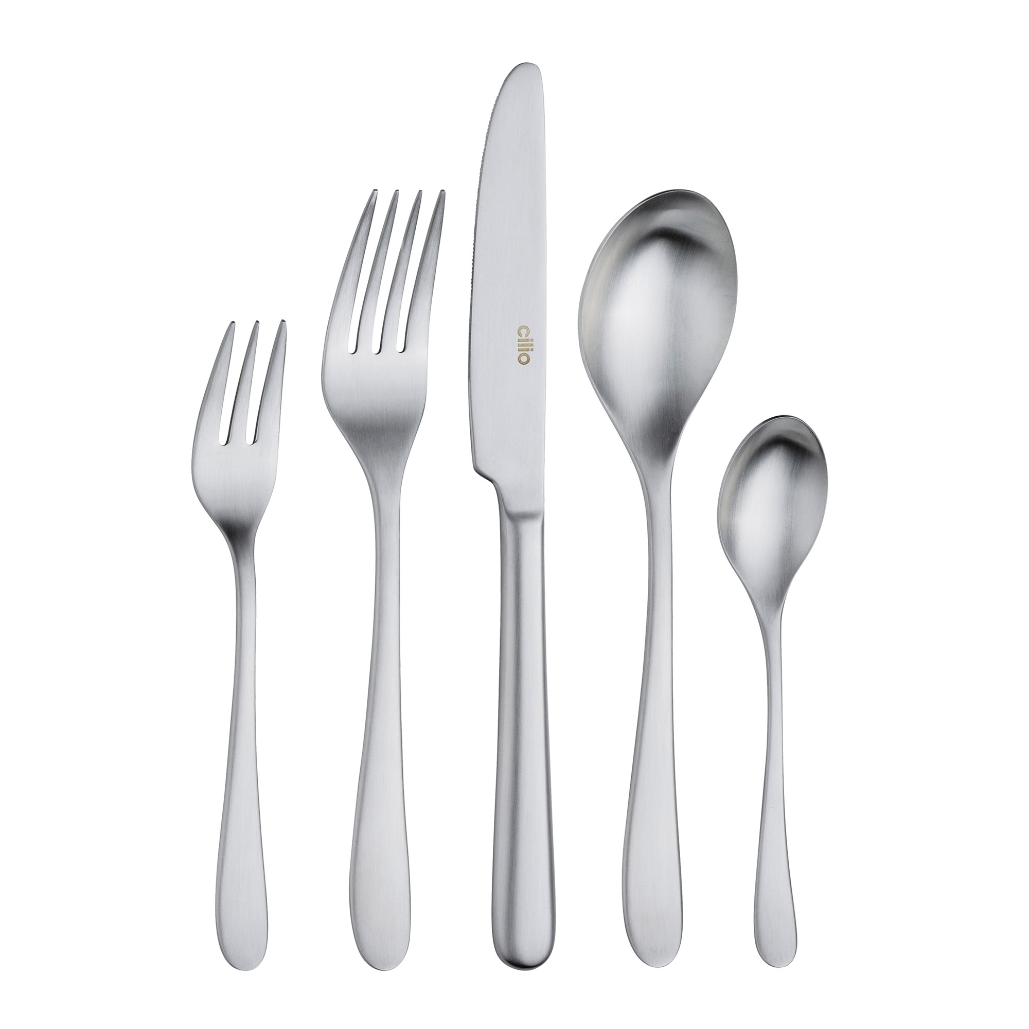 Five-piece matte stainless steel cutlery set